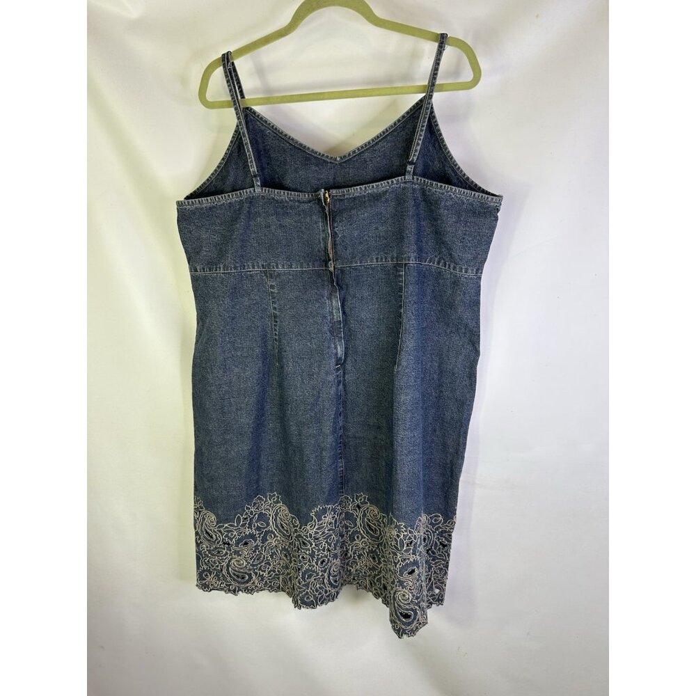 Vintage Y2K Denim Jean Scalloped Empire Spaghetti Dress Rave - Picture 7 of 8